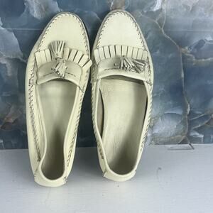 Bragano Mocassin Loafers Men's 8.5M Cream Leather Tassel Made in Italy
